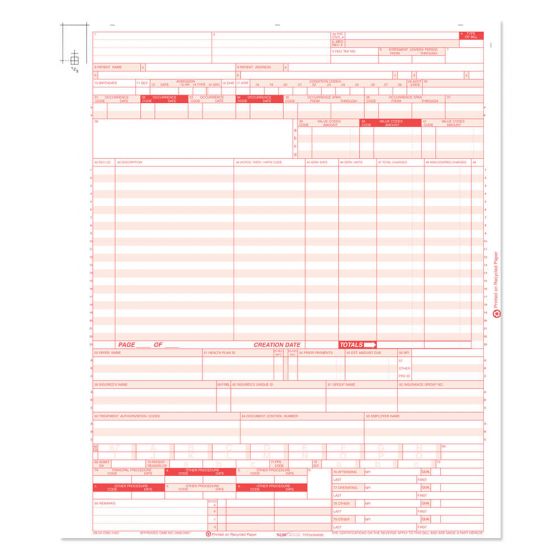 HCFA Claim Form 1450 UB04 Laser Cut White and Red - 2500 per Box