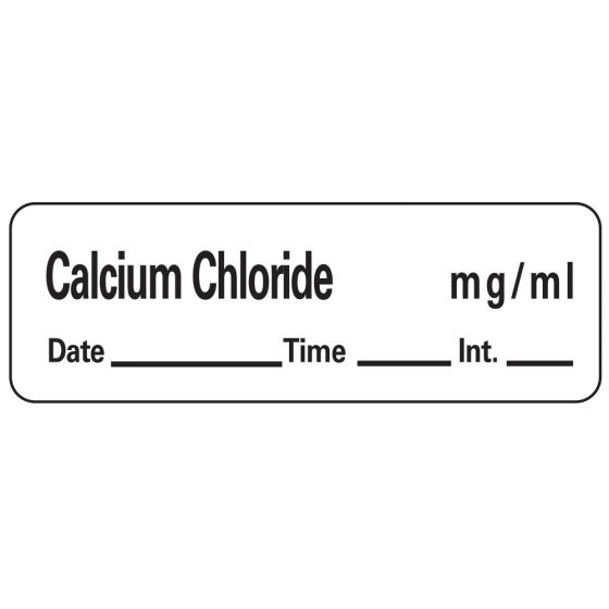 Anesthesia Label with Date, Time & Initial (Paper, Permanent) Calcium Chloride 1 1/2" x 1/2" White - 600 per Roll