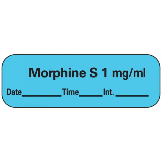 Anesthesia Label with Date, Time & Initial (Paper, Permanent) Morphine S 1" 1 1 1/2" x 1/2" White with Blue - 600 per Roll