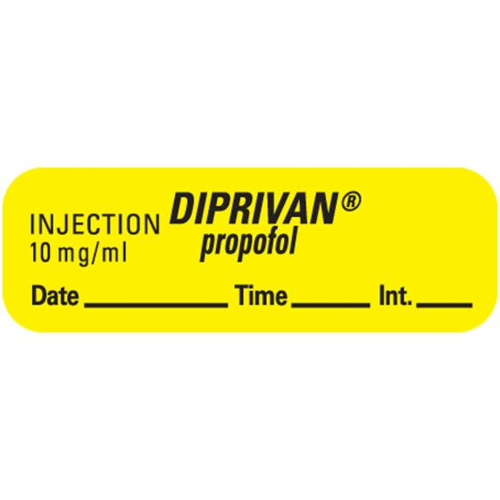 Anesthesia Label with Date, Time & Initial (Paper, Permanent) Injection 10 mg/ml 1 1 1/2" x 1/2" Yellow - 600 per Roll