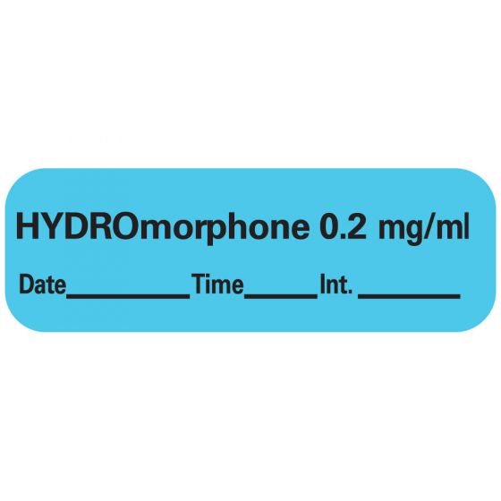 Anesthesia Label with Date, Time & Initial (Paper, Permanent) Hydromorphone 0.2 1 1/2" x 1/2" Blue - 600 per Roll