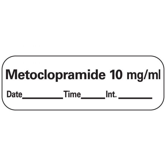 Anesthesia Label with Date, Time & Initial (Paper, Permanent) Metoclopramide 10 mcg/ml 1 1 1/2" x 1/2" White - 600 per Roll