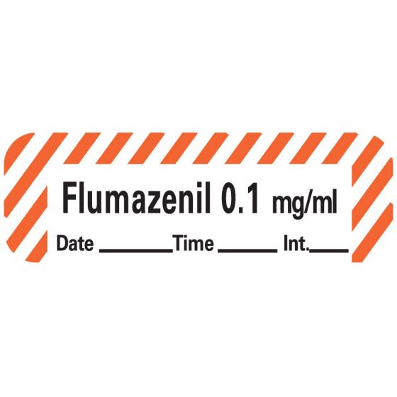 Anesthesia Label with Date, Time & Initial (Paper, Permanent) Flumazenil 0.1" mg/ml 1 1 1/2" x 1/2" White with Fluorescent Red - 600 per Roll