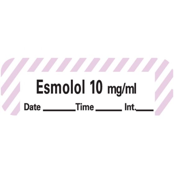 Anesthesia Label with Date, Time & Initial (Paper, Permanent) Esmolol 10 mg/ml 1 1 1/2" x 1/2" White with Violet - 600 per Roll