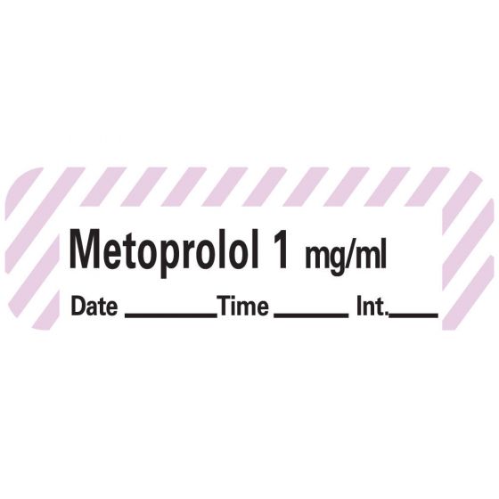 Anesthesia Label with Date, Time & Initial (Paper, Permanent) Metoprolol 1 mg/ml 1 1 1/2" x 1/2" White with Violet - 600 per Roll