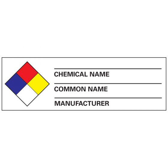 Hazard Label (Paper, Permanent) Chemical Name Common 3 1/2"x1 1/8" White - 1000 Labels per Roll