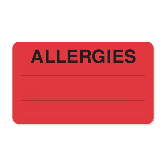 Label Paper Removable Allergies: 3" x 1", 3/4", Fl. Red, 500 per Roll