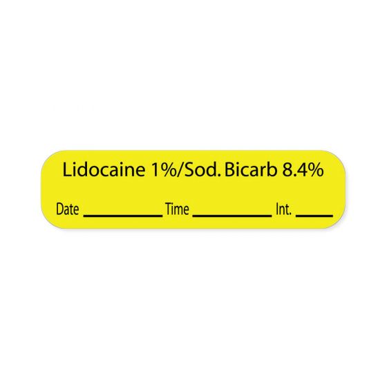 Label Paper Permanent Lidocaine 1%/sod, 1" Core, 1 7/16" x 3/8", Yellow, 666 per Roll