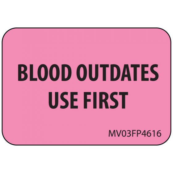 Lab Communication Label (Paper, Removable) Blood OutDates Use 1 7/16"x1 Fluorescent Pink - 666 per Roll