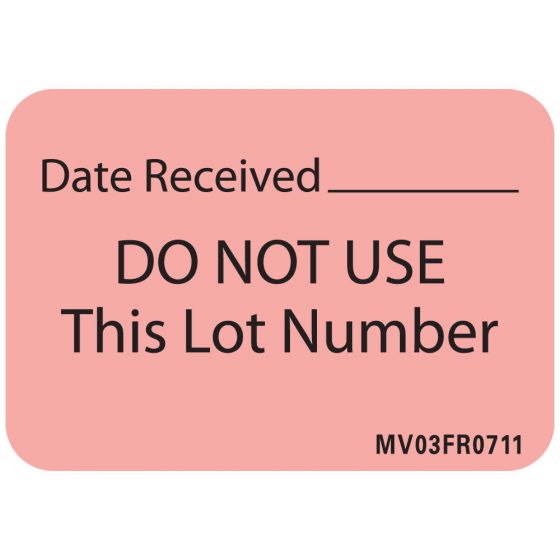 Lab Communication Label (Paper, Permanent) Date Received 1 7/16"x1 Fluorescent Red - 666 per Roll