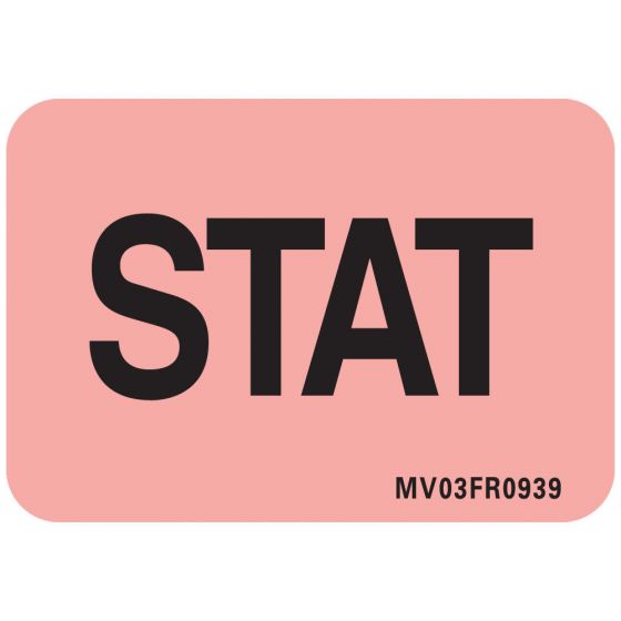 Lab Communication Label (Paper, Permanent) Stat 1 7/16"x1 Fluorescent Red - 666 per Roll