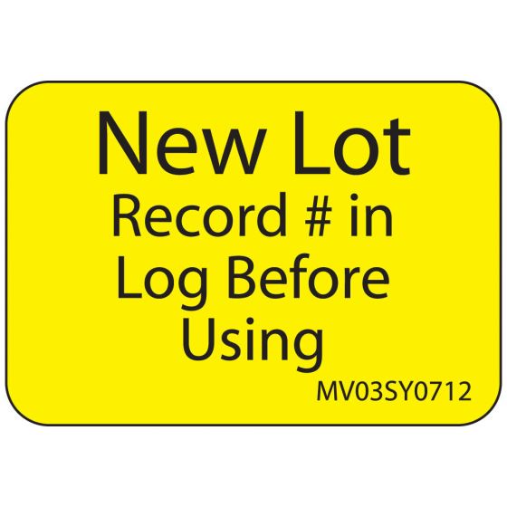 Lab Communication Label (Paper, Permanent) New Lot Record 1 7/16"x1 Yellow - 666 per Roll