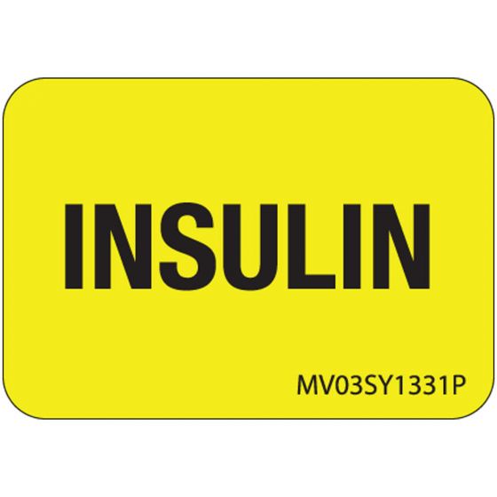 Label Paper Permanent Insulin, 1" Core, 1 7/16" x 1", Yellow, 666 per Roll