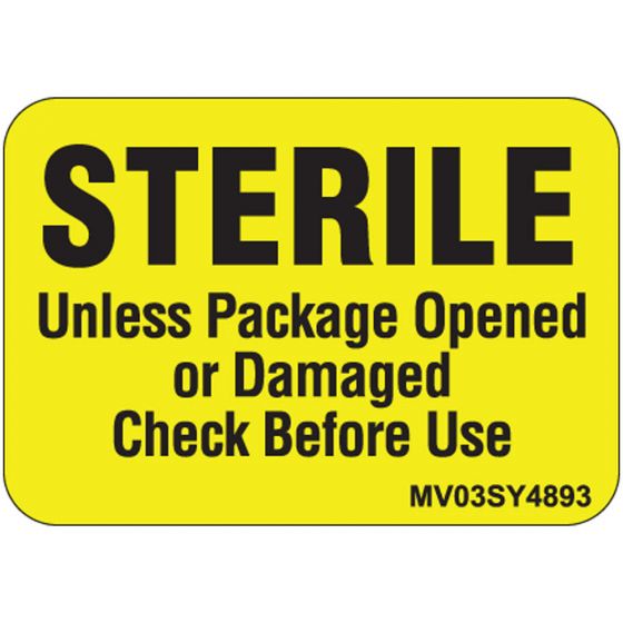 Label Paper Permanent Sterile Unless, 1" Core, 1 7/16" x 1", Yellow, 666 per Roll