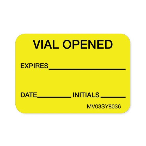 Lab Communication Label (Paper, Permanent) Vial Opened Expires 1 7/16"x1 Yellow - 666 per Roll