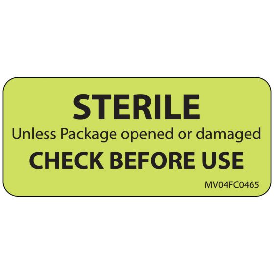 Label Paper Removable Sterile Unless, 1" Core, 2 1/4" x 1", Fl. Chartreuse, 420 per Roll