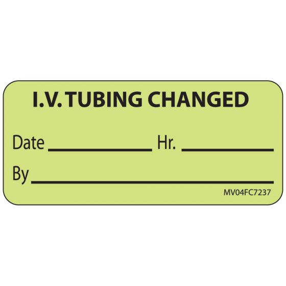 Label Paper Removable IV Tubing Changed, 1" Core, 2 1/4" x 1", Fl. Chartreuse, 420 per Roll