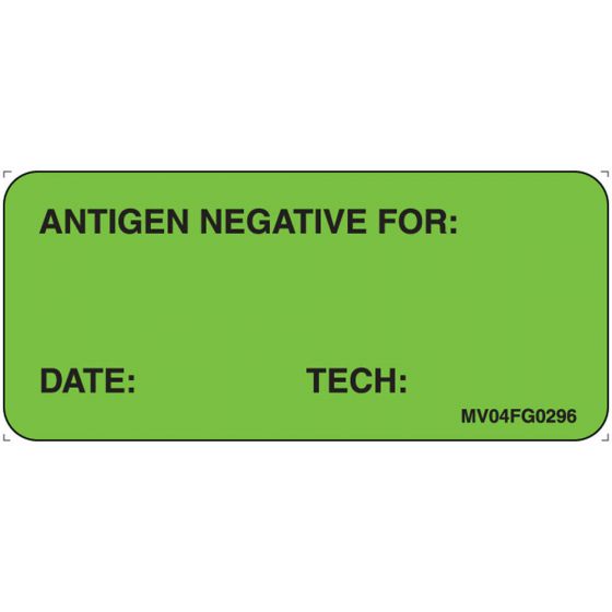 Label Paper Removable Antigen Negative, 1" Core, 2 1/4" x 1", Fl. Green, 420 per Roll