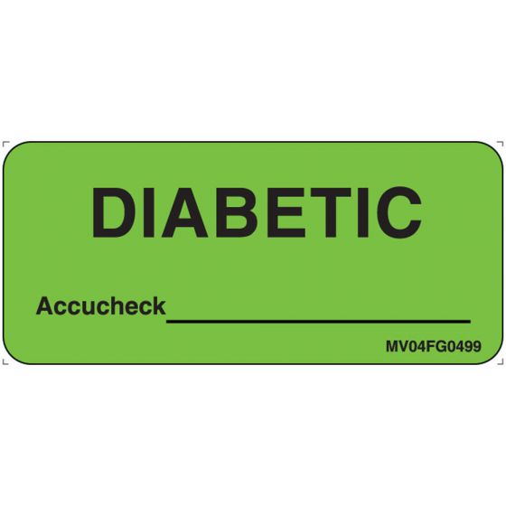 Label Paper Removable Diabetic Accucheck, 1" Core, 2 1/4" x 1", Fl. Green, 420 per Roll