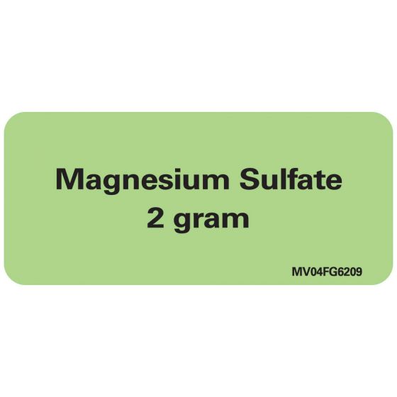 Label Paper Removable Magnesium Sulfate 2, 1" Core, 2 1/4" x 1", Fl. Green, 420 per Roll