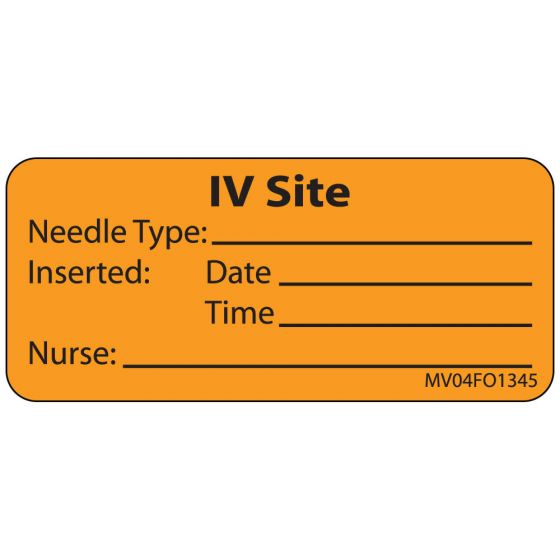 Label Paper Removable IV Site Needle, 1" Core, 2 1/4" x 1", Fl. Orange, 420 per Roll