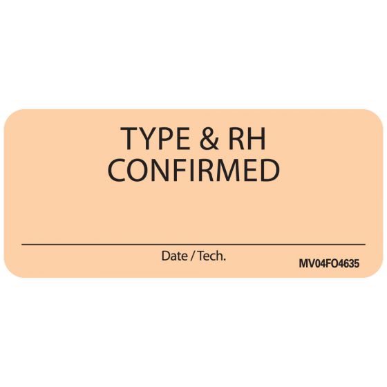 Lab Communication Label (Paper, Removable) Type & RH 2 1/4"x1 Fluorescent Orange - 420 per Roll