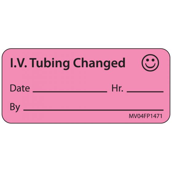 Label Paper Removable IV Tubing Changed, 1" Core, 2 1/4" x 1", Fl. Pink, 420 per Roll