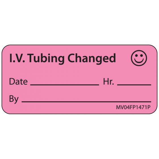 Label Paper Permanent IV Tubing Changed, 1" Core, 2 1/4" x 1", Fl. Pink, 420 per Roll