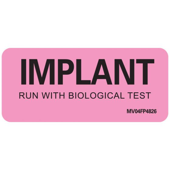 Label Paper Removable Implant Run with, 1" Core, 2 1/4" x 1", Fl. Pink, 420 per Roll