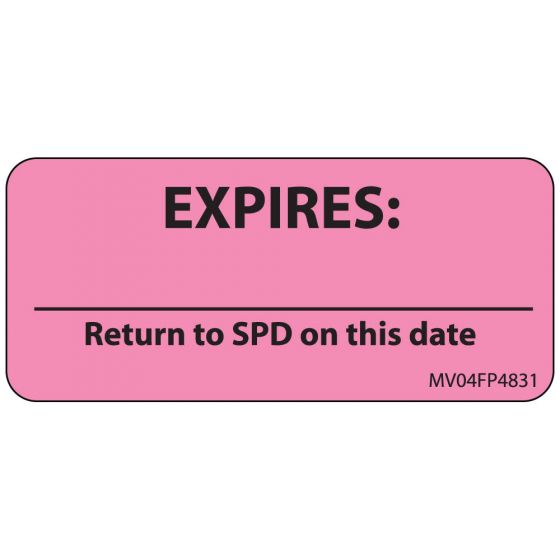 Label Paper Removable Expires: Return To, 1" Core, 2 1/4" x 1", Fl. Pink, 420 per Roll