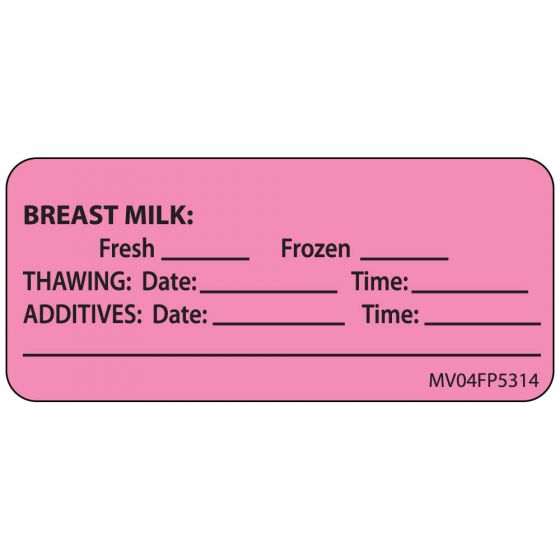 Label Paper Removable Breast Milk: Fresh, 1" Core, 2 1/4" x 1", Fl. Pink, 420 per Roll