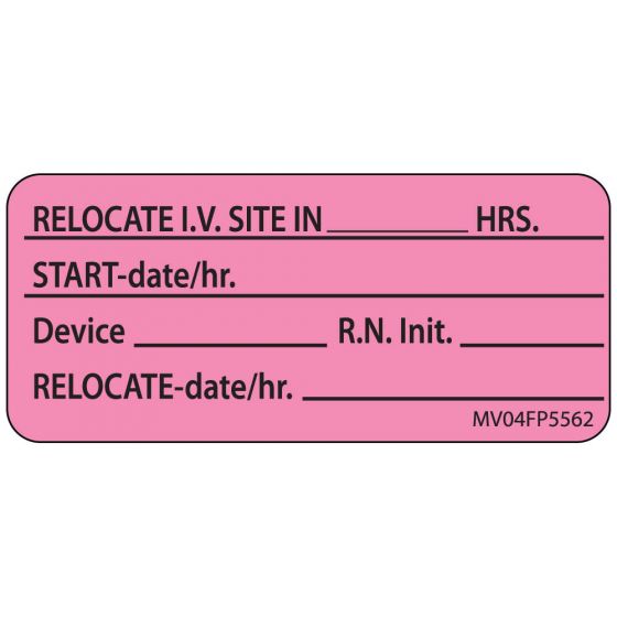 Label Paper Removable Relocate IV Site, 1" Core, 2 1/4" x 1", Fl. Pink, 420 per Roll