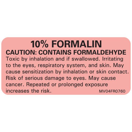 Lab Communication Label (Paper, Permanent) 0.1" Formalin 1 Core 2 1/4"x1 Fluorescent Red - 420 per Roll