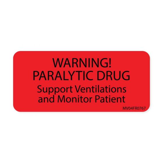 Label Paper Permanent Warning! Paralytic, 1" Core, 2 1/4" x 1", Fl. Red, 420 per Roll