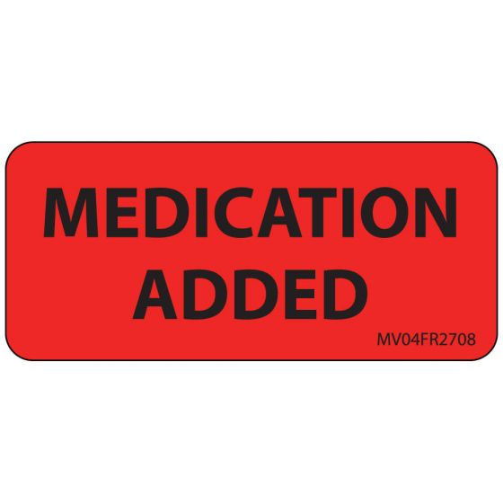 Label Paper Permanent Medication Added, 1" Core, 2 1/4" x 1", Fl. Red, 420 per Roll