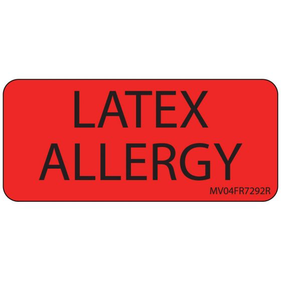 Label Paper Removable Latex Allergy, 1" Core, 2 1/4" x 1", Fl. Red, 420 per Roll