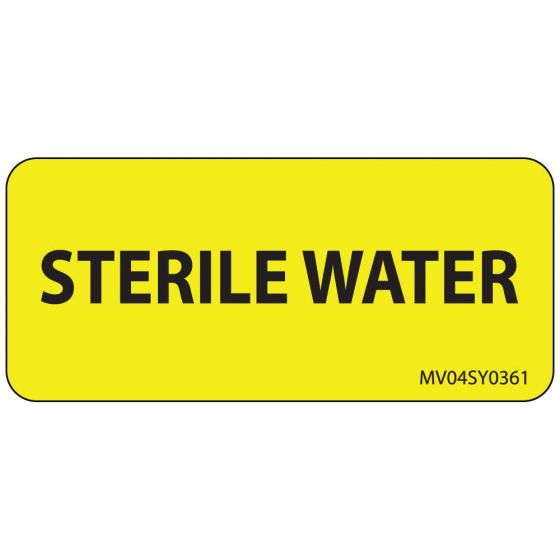 Label Paper Permanent Sterile Water, 1" Core, 2 1/4" x 1", Yellow, 420 per Roll