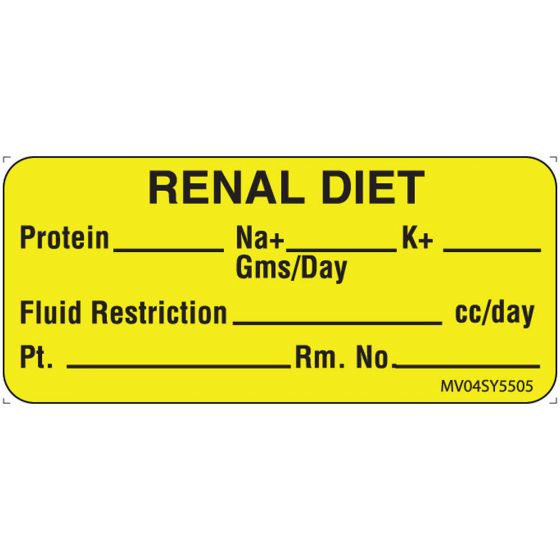 Label Paper Permanent Renal Diet Protein, 1" Core, 2 1/4" x 1", Yellow, 420 per Roll