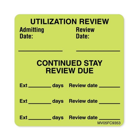 Label Paper Removable Utilization Review, 1" Core, 2 7/16" x 2 1/2", Fl. Chartreuse, 400 per Roll