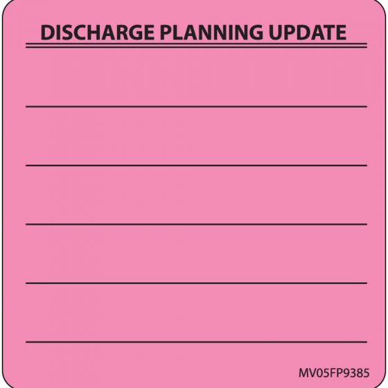 Label Paper Removable Discharge Planning, 1" Core, 2 7/16" x 2 1/2", Fl. Pink, 400 per Roll