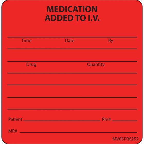 Label Paper Permanent Medication Added To, 1" Core, 2 7/16" x 2 1/2", Fl. Red, 400 per Roll