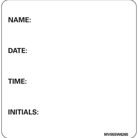 Label Paper Removable Name: Date: Time:, 1" Core, 2 7/16" x 2 1/2", White, 400 per Roll