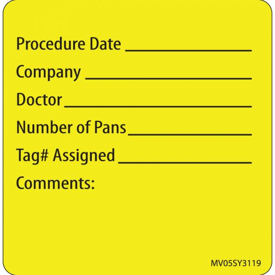 Label Paper Permanent Procedure Date, 1" Core, 2 7/16" x 2 1/2", Yellow, 400 per Roll