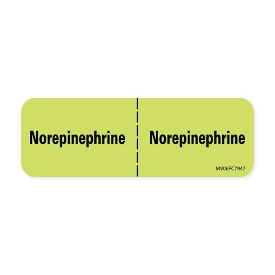 Label Paper Removable Norepinephrine:, 1" Core, 2 15/16" x 1", Fl. Chartreuse, 333 per Roll