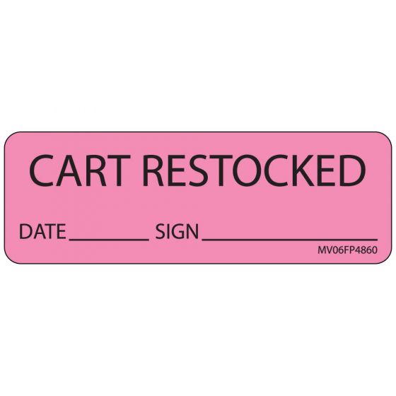 Label Paper Removable Cart Restocked Date, 1" Core, 2 15/16" x 1", Fl. Pink, 333 per Roll