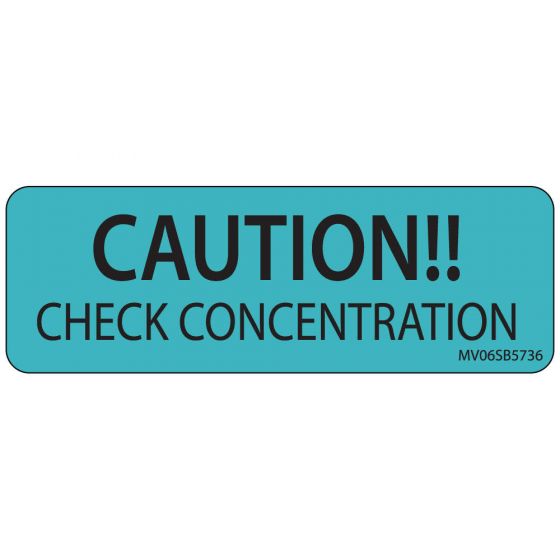 Label Paper Removable Caution!! Check, 1" Core, 2 15/16" x 1", Blue, 333 per Roll