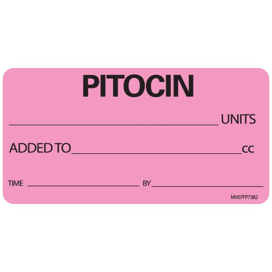 Label Paper Removable Pitocin Units Added, 1" Core, 2 15/16" x 1", 1/2", Fl. Pink, 333 per Roll