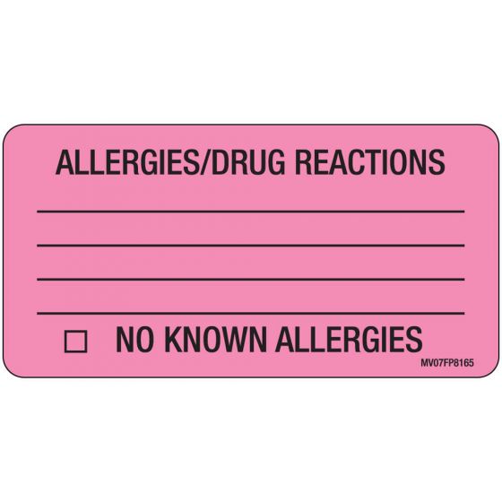 Label Paper Removable Allergies/drug, 1" Core, 2 15/16" x 1", 1/2", Fl. Pink, 333 per Roll