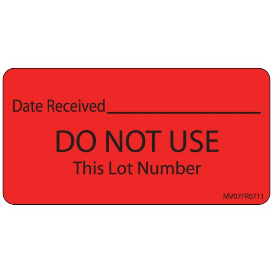 Lab Communication Label (Paper, Permanent) Date Received 2 15/16"x1 1/2" Fluorescent Red - 333 per Roll