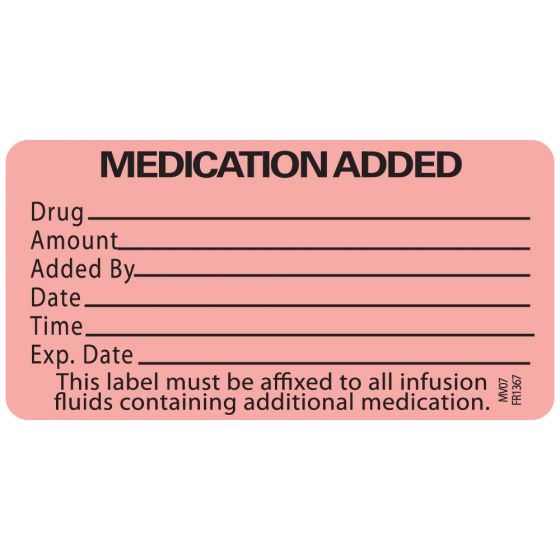 Label Paper Permanent Medication Added, 1" Core, 2 15/16" x 1", 1/2", Fl. Red, 333 per Roll